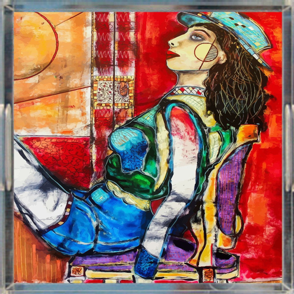 12 x 12 inch acrylic tray featuring original art, Take a Look at My Life, by Penelope Przekop.
