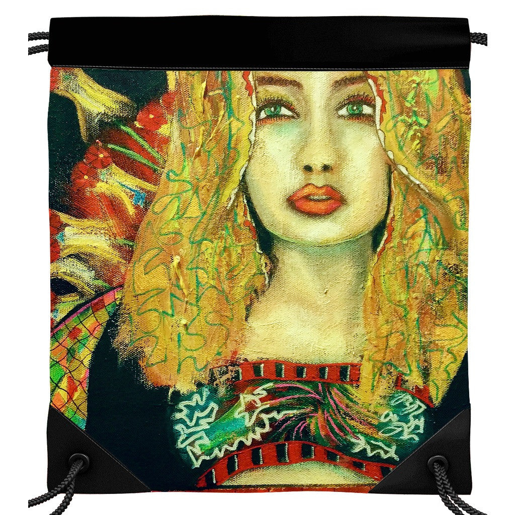 Drawstring bag featuring art, Between a Brick Wall and Something Beautiful, by Penelope Przekop.